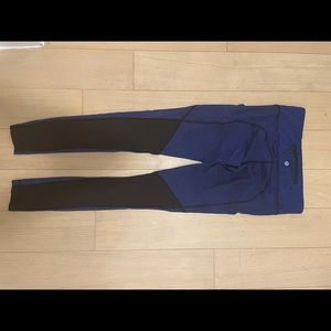Blue Lululemon leggings with mesh backing